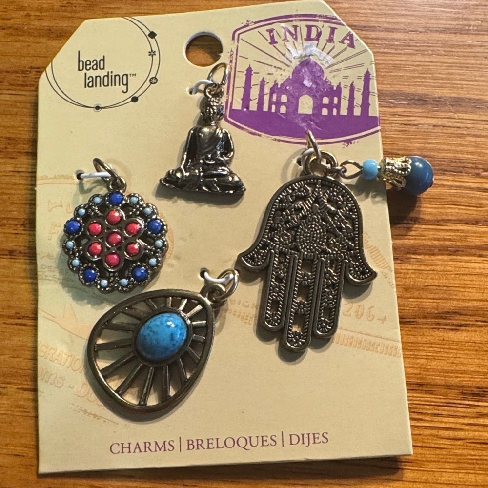 Bead Landing Charm Set with Blue and Red Accents